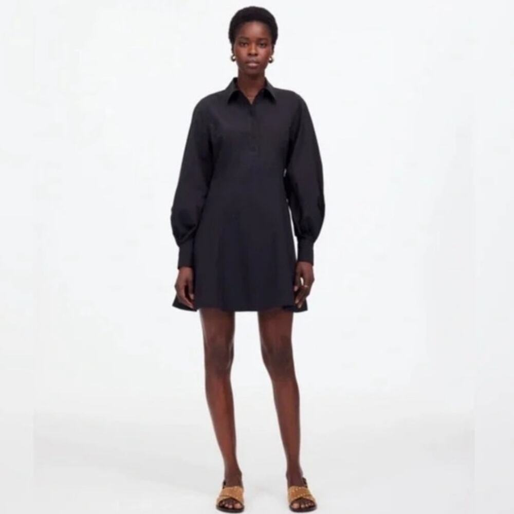 NWT Madewell Seamed Long Sleeve‎ Mini Shirtdress in Poplin Jet Black Size 2